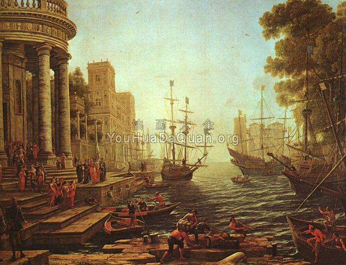 Port Scene with the Embarkation of St Ursula - 克劳德·洛朗